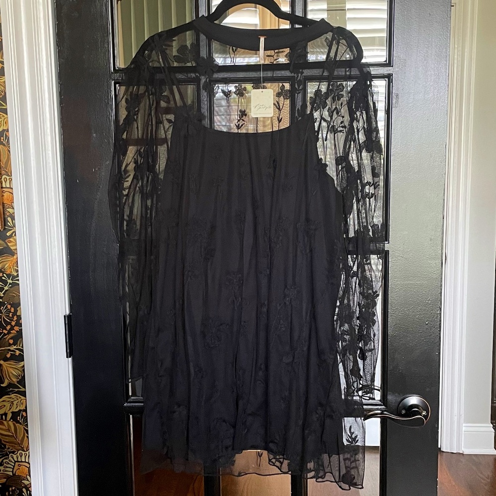 Free people Black Lace Overlay with Slip Dress - XL - NWT